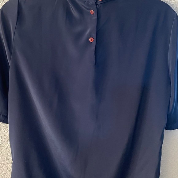 Retro Satin Mock Neck Blouse - Picture 2 of 8